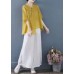 Vintage Yellow Solid Stand Collar Asymmetrical Design Shirt Top Half Sleeve