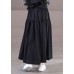 Beautiful Solid Black Elastic Waist Patchwork Cotton Pleated Skirt Summer