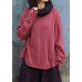 Vintage high neck red sweaters plus size long sleeve clothes For Women