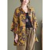 Baggy Yellow Peter Pan Collar Print Linen Shirt Top Half Sleeve