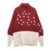 Cute red clothes For Women side open fall fashion patchwork knit sweat tops