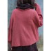 Vintage high neck red sweaters plus size long sleeve clothes For Women