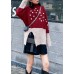 Cute red clothes For Women side open fall fashion patchwork knit sweat tops