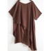 Women Asymmetric Hem Chiffon Box Top Work Brown Tunic Blouse Summer